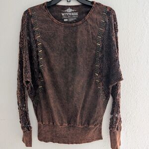 Witness Acid Wash Lace Copper Brown Top